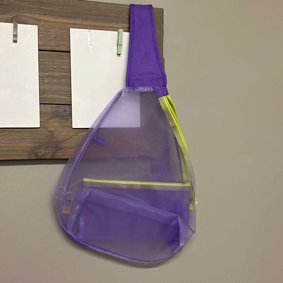 Girlfitti Purple Mesh Velcro Adjustable Body Bag w/ Mesh Wallet & Yellow Zippers - Picture 1 of 15